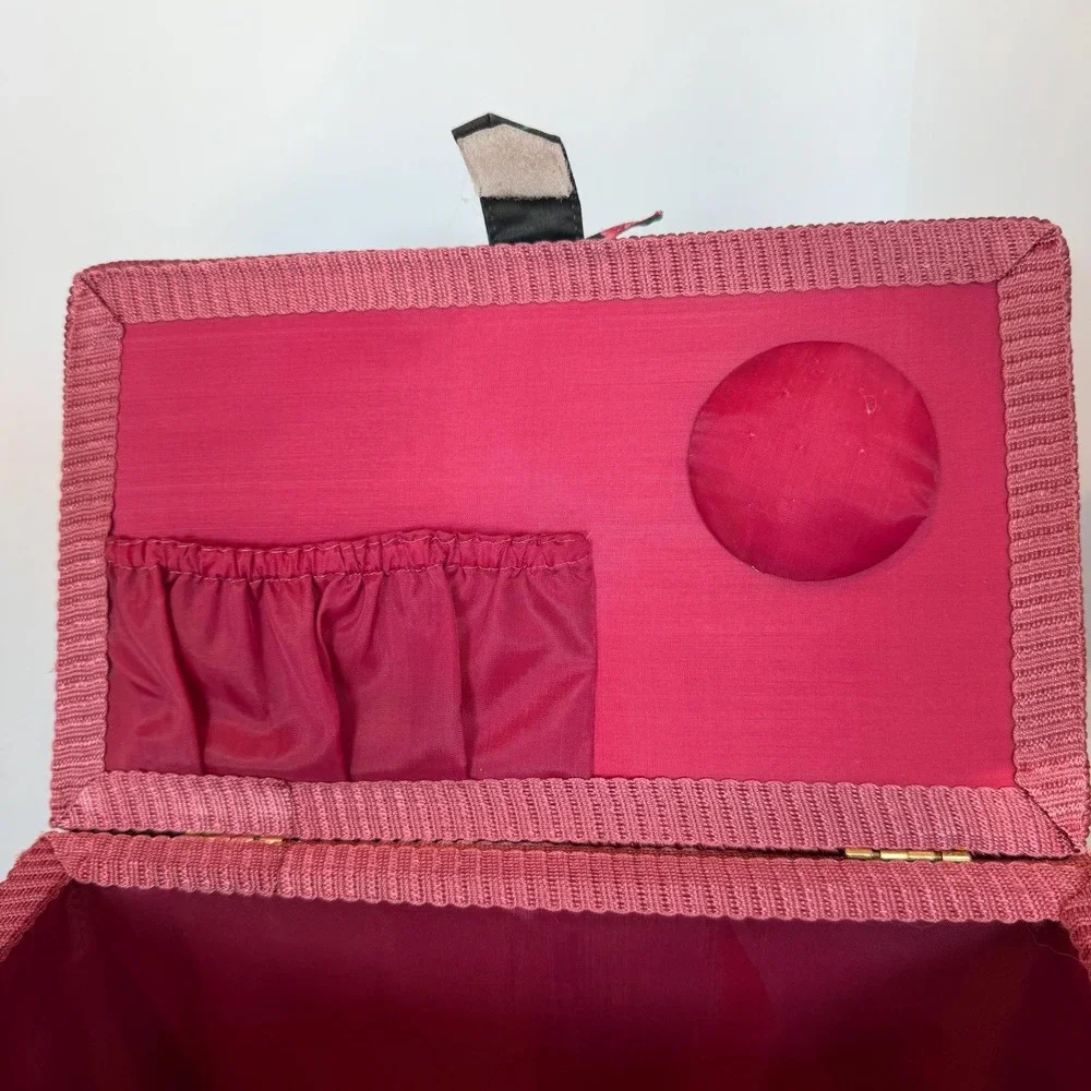 Vtg Sewing Basket Box Padded Fabric with Handle